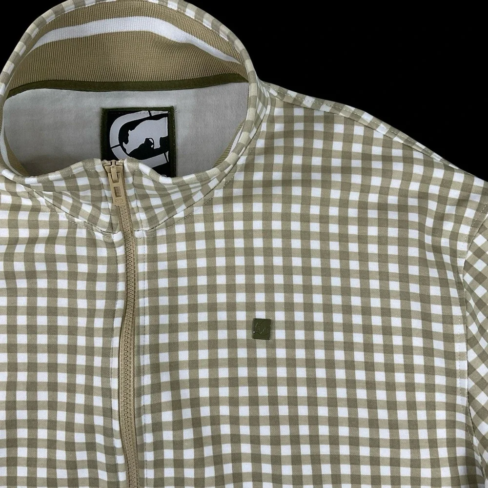 Ecko Unltd Jacket Men 2XL Long Sleeve Full Zip Beige White‎ Check